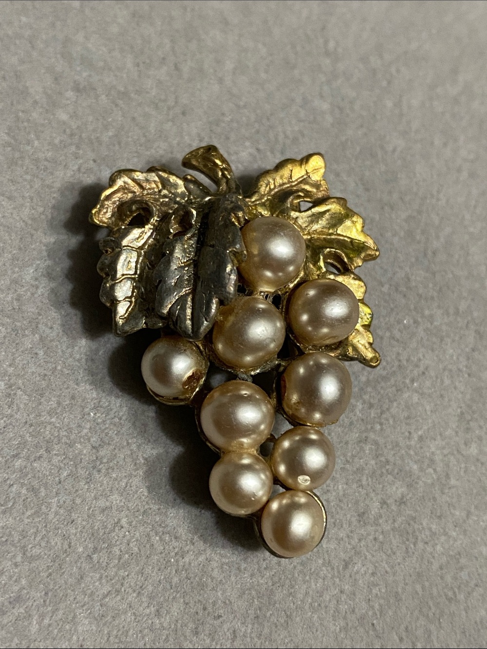 Vintage Gold Tone Faux Pearl Grape Cluster Brooch
